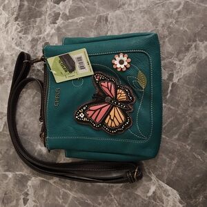 Chala Teal and Black Butterfly Crossbody Bag